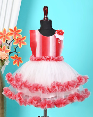 A&A FASHION Baby Girls Midi/Knee Length Festive/Wedding Dress(Red, White, Sleeveless)