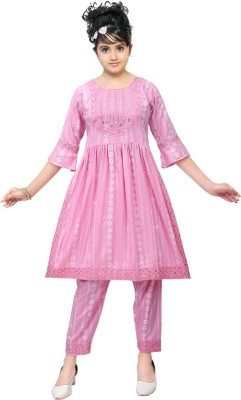 ASLAM Girls Midi/Knee Length Casual Dress(Pink, 3/4 Sleeve)