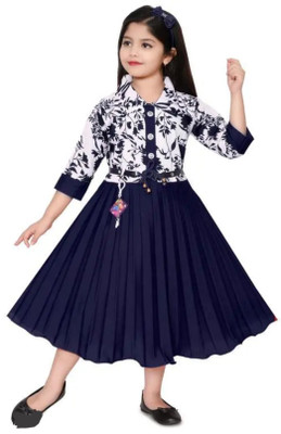 AKAYESH FASHION Baby Girls Midi/Knee Length Casual Dress(Dark Blue, 3/4 Sleeve)