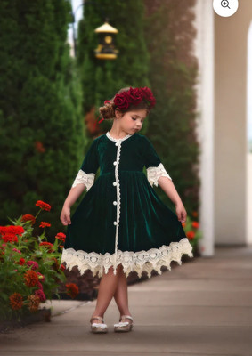 ATIQUE Girls Below Knee Casual Dress(Green, 3/4 Sleeve)