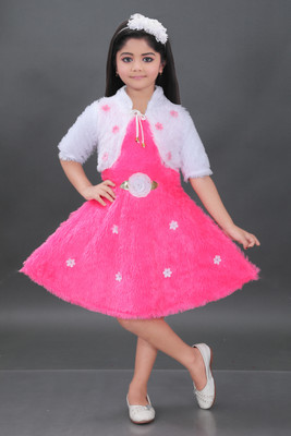 JIYAN FASHION WORLD Girls Midi/Knee Length Casual Dress(White, 3/4 Sleeve)