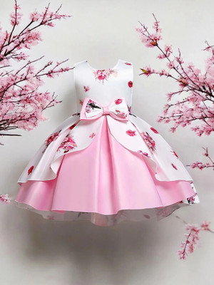CARTIKKAAY Girls Midi/Knee Length Festive/Wedding Dress(Pink, Sleeveless)