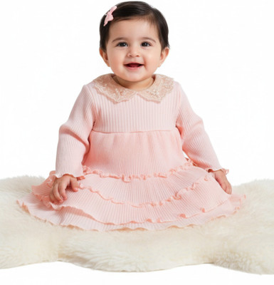 Clergymen Baby Girls Midi/Knee Length Casual Dress(Red, Short Sleeve)