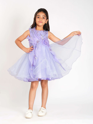 CREATIVE KID'S Indi Girls Midi/Knee Length Party Dress(Purple, Sleeveless)