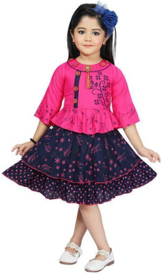 LINK KWALITY GARMENTS Girls Midi/Knee Length Casual Dress(Pink, 3/4 Sleeve)