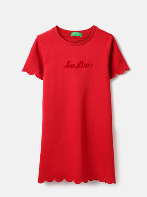 United Colors of Benetton Baby Girls Midi/Knee Length Casual Dress(Red, Short Sleeve)