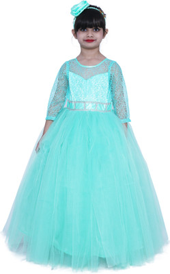 Wish littlle Girls Maxi/Full Length Party Dress(Green, 3/4 Sleeve)