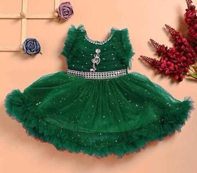 LITTLE MAMA Baby Girls Midi/Knee Length Party Dress(Green, Sleeveless)