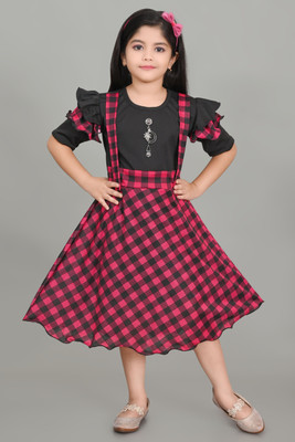 A M ENTERPRISE Girls Below Knee Casual Dress(Multicolor, Half Sleeve)