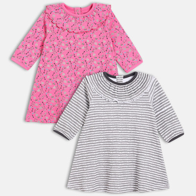 MINI KLUB Indi Baby Girls Midi/Knee Length Casual Dress(Multicolor, Full Sleeve)