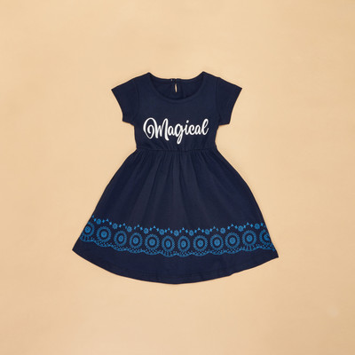 YU by Pantaloons Baby Girls Midi/Knee Length Casual Dress(Dark Blue, Half Sleeve)