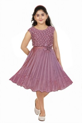 YAYAVAR Indi Girls Midi/Knee Length Party Dress(Purple, Sleeveless)