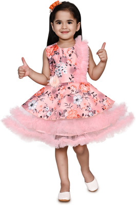 THE SKYLARK ENTERPRISE Baby Girls Above Knee Party Dress(Pink, Sleeveless)