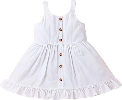 VAVA Creation Girls Midi/Knee Length Casual Dress(White, Sleeveless)