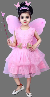 Kids Wear Fashion Girls Midi/Knee Length Casual Dress(Pink, Sleeveless)