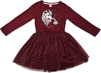 DECENT STUFF Girls Midi/Knee Length Casual Dress(Maroon, Full Sleeve)