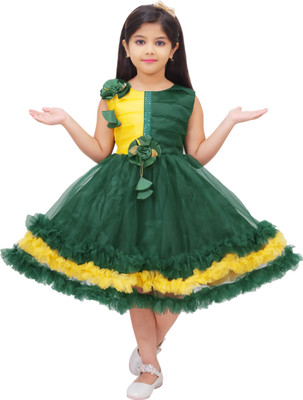 Juliocesarkids Girls Calf Length Casual Dress(Green, Sleeveless)
