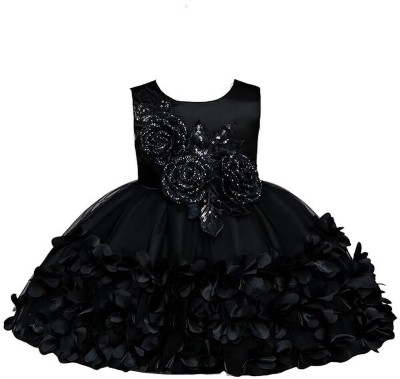 RUMOUR Indi Girls Midi/Knee Length Party Dress(Black, Sleeveless)