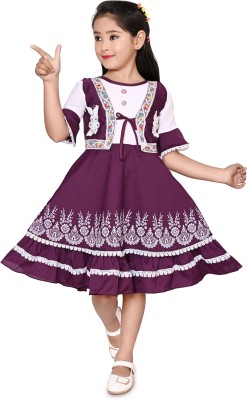 Z NEW KOLPONA FASHION Indi Girls Midi/Knee Length Festive/Wedding Dress(Purple, Half Sleeve)