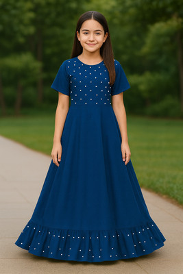 devdatt Girls Maxi/Full Length Festive/Wedding Dress(Light Green, Cap Sleeve)