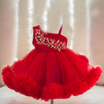 GLEAMGRACE Girls Midi/Knee Length Party Dress(Red, Sleeveless)