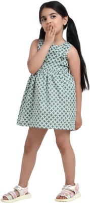 PREMOURE Girls Mini/Short Casual Dress(Green, Sleeveless)