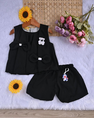 salma Baby Girls Mini/Short Casual Dress(Black, Sleeveless)