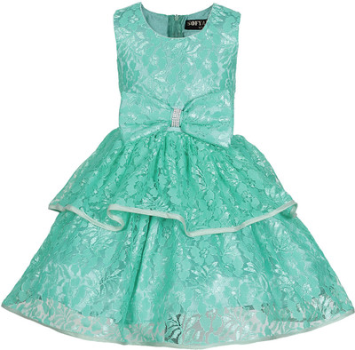 Shahina Fashion Girls Midi/Knee Length Casual Dress(Light Green, Sleeveless)