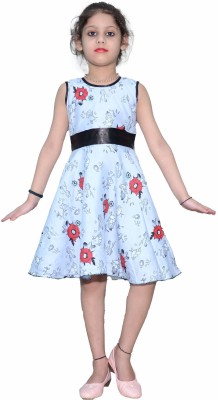 Pari Fashion Indi Girls Midi/Knee Length Casual Dress(Light Blue, Sleeveless)