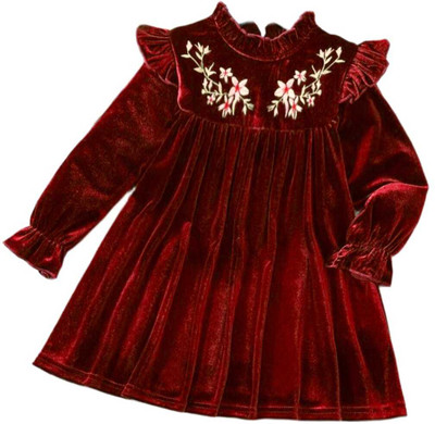 Tofa Fashions Girls Midi/Knee Length Party Dress(Maroon, Full Sleeve)