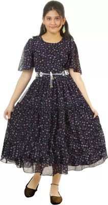SRA FASHION Girls Maxi/Full Length Party Dress(Blue, Half Sleeve)