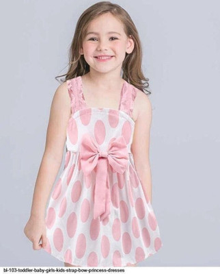 AKD FASHION Indi Girls Midi/Knee Length Casual Dress(Pink, Short Sleeve)
