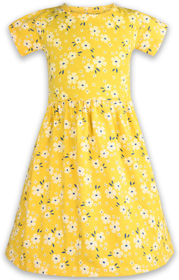Wishkaro Baby Girls Midi/Knee Length Casual Dress(Yellow, Short Sleeve)