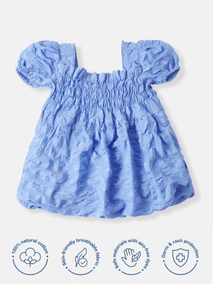 NautiNati Indi Baby Girls Above Knee Casual Dress(Blue, Short Sleeve)