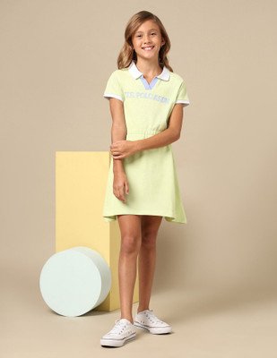 U.S. POLO ASSN. Girls Mini/Short Casual Dress(Green, Short Sleeve)