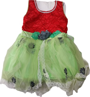 New Kushi collection Indi Baby Girls Midi/Knee Length Party Dress(Green, Sleeveless)