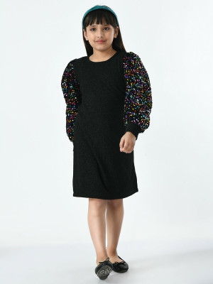 Bella Moda Girls Midi/Knee Length Casual Dress(Black, Full Sleeve)