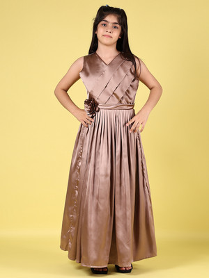 V-MART Girls Maxi/Full Length Casual Dress(Pink, Sleeveless)