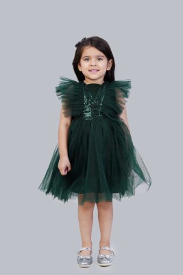 Bella Moda Girls Midi/Knee Length Party Dress(Dark Green, Short Sleeve)