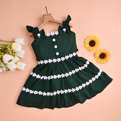 ARHAN FASHIONZ Girls Midi/Knee Length Festive/Wedding Dress(Green, Sleeveless)