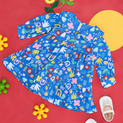 Pantaloons Baby Baby Girls Midi/Knee Length Casual Dress(Blue, Full Sleeve)