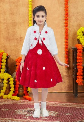 Yk Baby Girls Midi/Knee Length Party Dress(Red, 3/4 Sleeve)