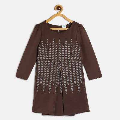 MINI KLUB Girls Midi/Knee Length Casual Dress(Brown, Full Sleeve)