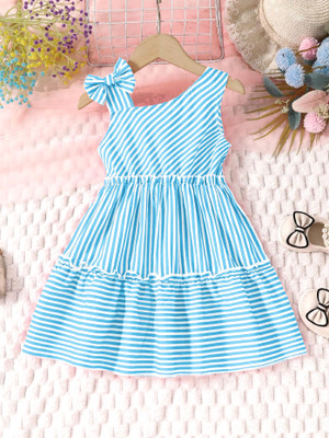 Miss & Chief Girls Midi/Knee Length Party Dress(Light Blue, Sleeveless)