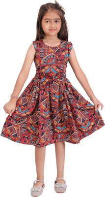 TishuMishu Girls Below Knee Casual Dress(Multicolor, Sleeveless)