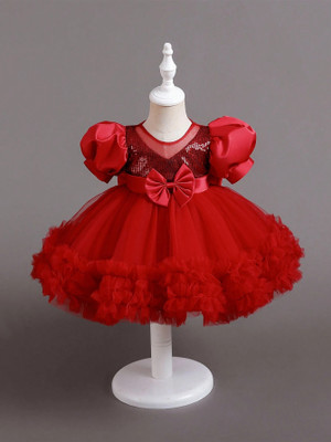Style Connect Baby Girls Midi/Knee Length Festive/Wedding Dress(Red, Short Sleeve)