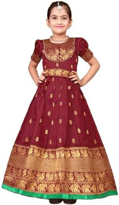 Jal Enterprises Girls Maxi/Full Length Festive/Wedding Dress(Maroon, Half Sleeve)