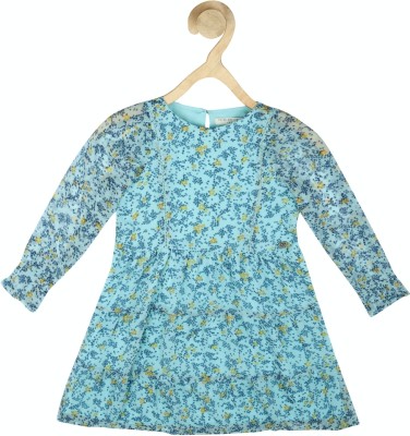 PETER ENGLAND Girls Midi/Knee Length Casual Dress(Blue, 3/4 Sleeve)