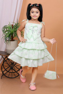 Luccky Dresses Girls Midi/Knee Length Festive/Wedding Dress(Green, Sleeveless)