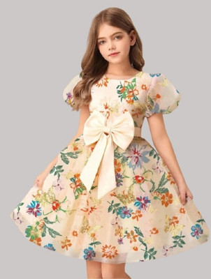 CASAD Girls Midi/Knee Length Casual Dress(Multicolor, Short Sleeve)